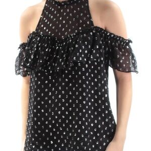 REBECCA TAYLOR Womens‎ Black Cut Out Glitter Short Sleeve Crew Neck Top Size: 6